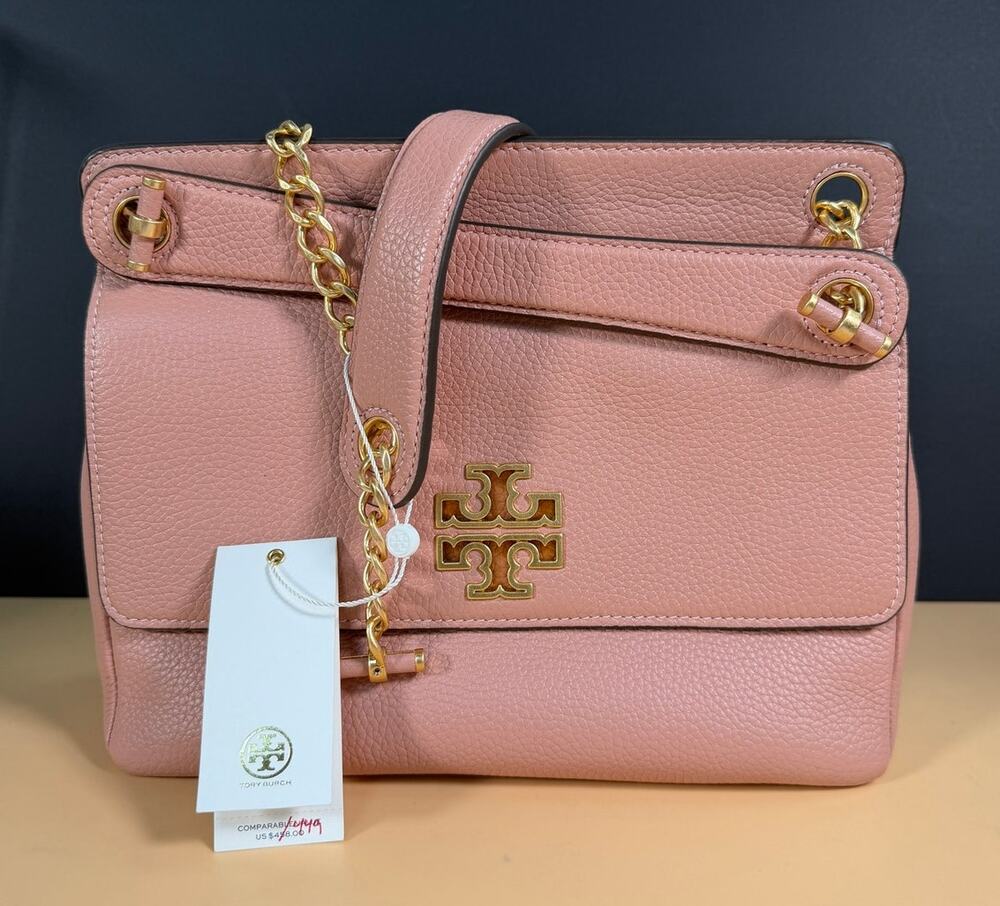 Tory Burch Britten Flap Shoulder Bag Leather Pink Moon $458 MSRP